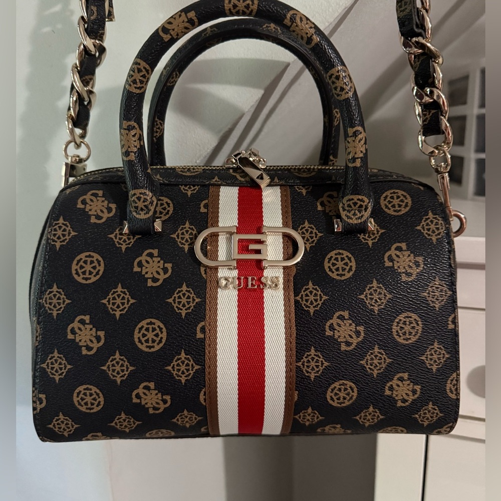 GUESS Monogram logo Nelka satchel New